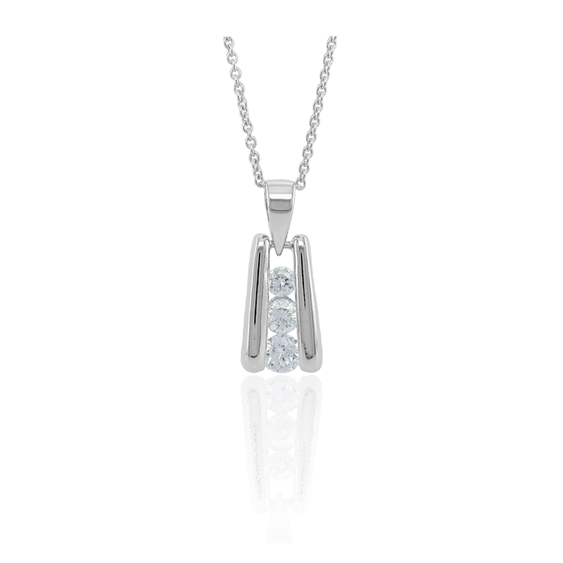 Three Diamond Silver Encased Drop Pendant